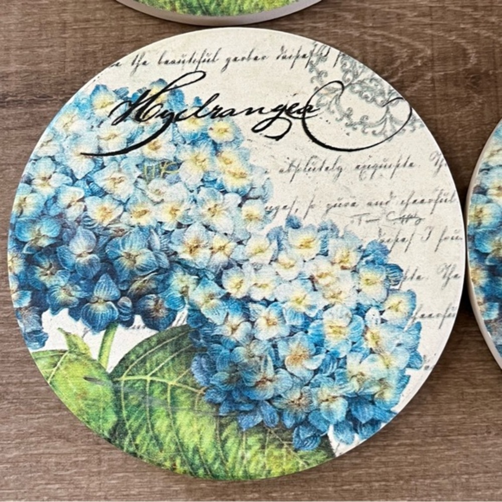 Hydrangea Floral‎ Stoneware Coasters Set of 4 Made USA Cork Backing Eco Friendly - Picture 8 of 12